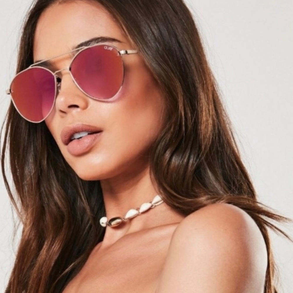 Quay Dragonfly Gold/Pink Aviator Sunglasses